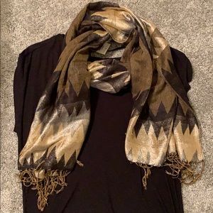 Chevron scarf with black, gold, and silver.
